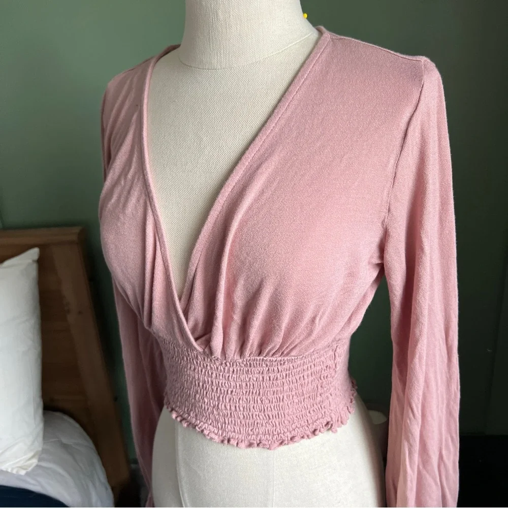 Urban Outfitters Pink Long Sleeve Cross Front Crop Top